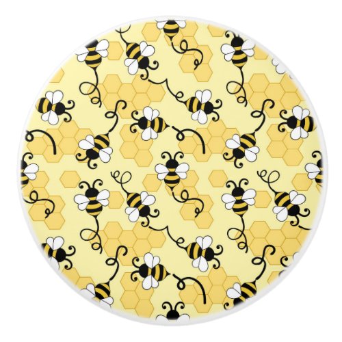 Cute little bees pattern ceramic knob