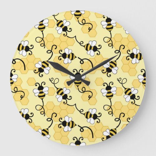 Cute little bees pattern large clock