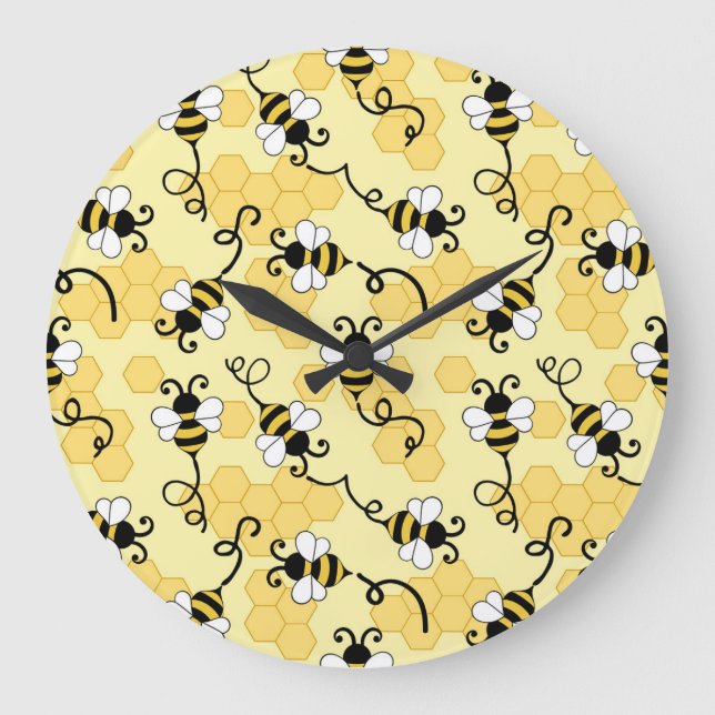 Cute little bees pattern large clock (Front)