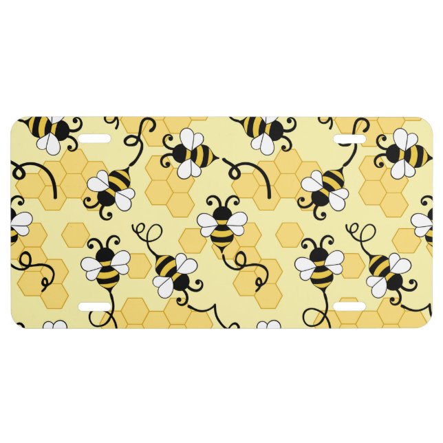 Cute little bees pattern license plate (Front)