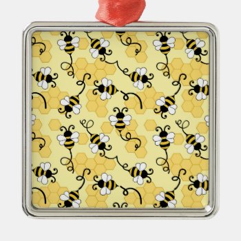 Cute Little Bees Pattern Metal Ornament by BattaAnastasia at Zazzle