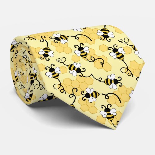 Cute little bees pattern neck tie
