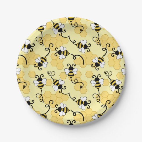 Cute little bees pattern paper plates