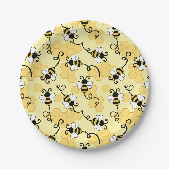 Cute little bees pattern paper plates (Front)