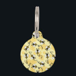 Cute little bees pattern pet ID tag<br><div class="desc">Seamless pattern with cute little flying bees and honeycomb decoration on pastel yellow background</div>