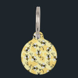Cute little bees pattern pet ID tag<br><div class="desc">Seamless pattern with cute little flying bees and honeycomb decoration on pastel yellow background</div>