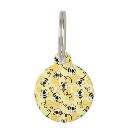 Cute Little Bees Pattern Pet Id Tag