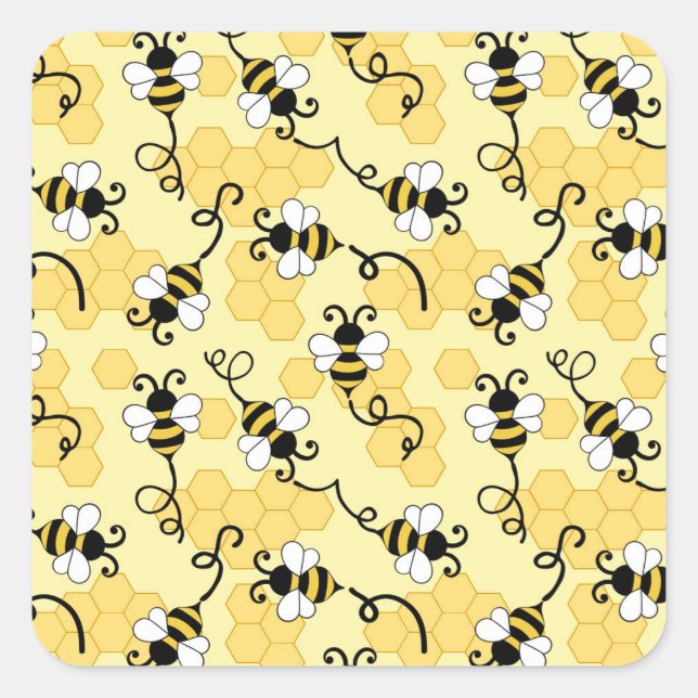 Cute little bees pattern square sticker (Front)