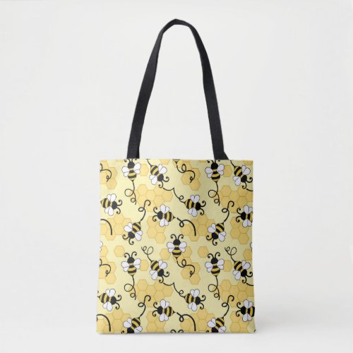 Cute little bees pattern tote bag