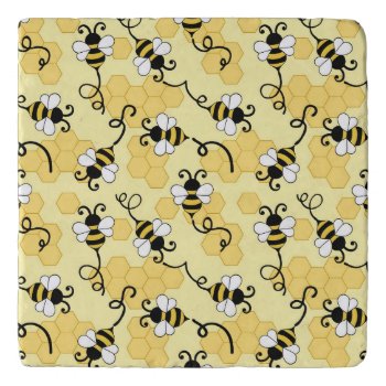 Cute Little Bees Pattern Trivet by BattaAnastasia at Zazzle