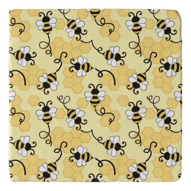 Cute little bees pattern trivet (Front)