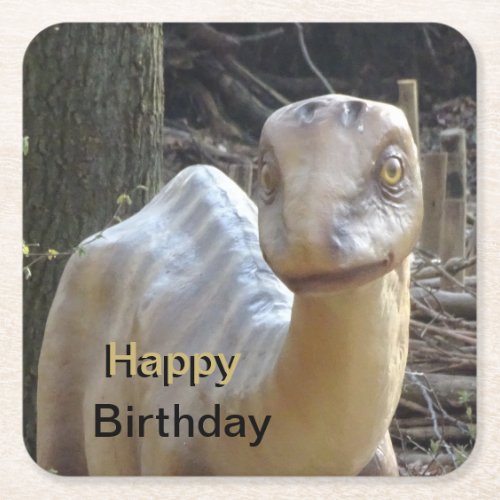 Cute Little Beige Happy Birthday Dinosaur Coaster