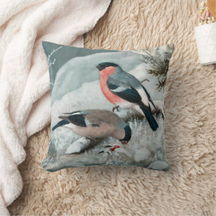 Cute little bird- Bullfinch, Art Throw Pillow