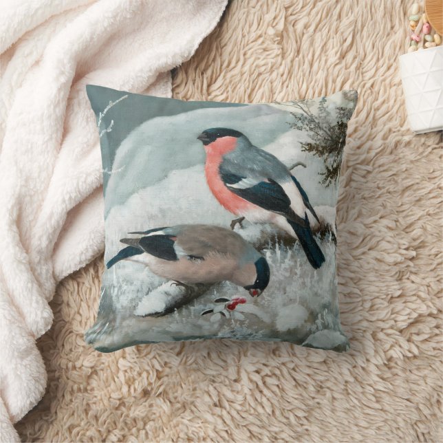 Cute little bird- Bullfinch, Art Throw Pillow (Blanket)