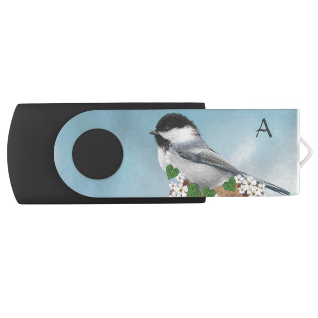 Cute Little Bird & Flowers with Monogram Flash Drive (Front)