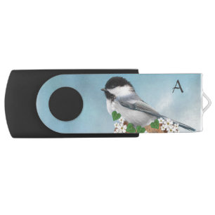 Cute Little Bird & Flowers with Monogram Flash Drive