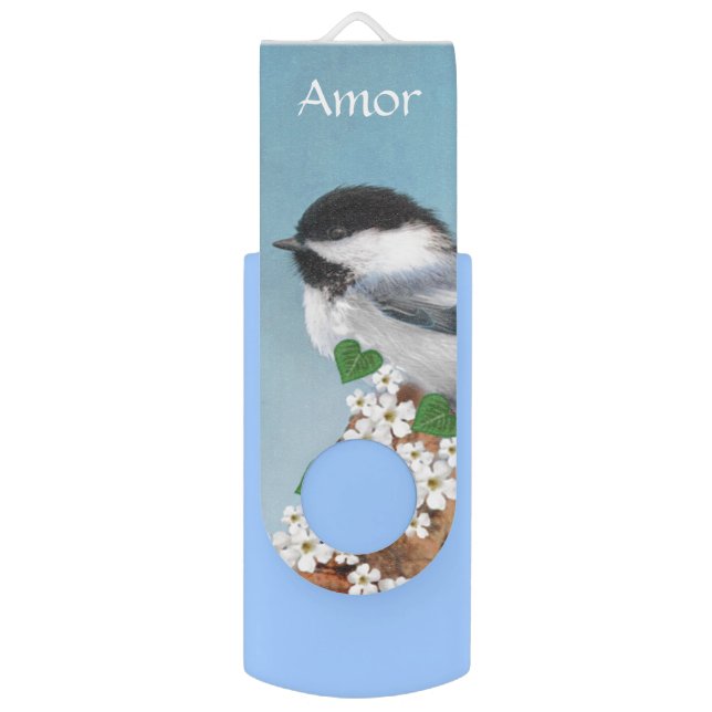 Cute Little Bird & Flowers with Text Flash Drive (Front Vertical)