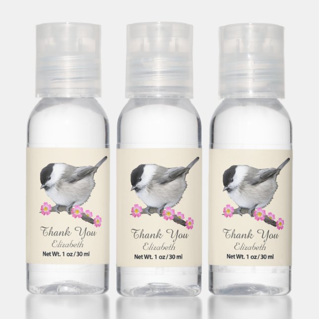 Cute Little Bird on Ivory Birthday Thank You Favor Hand Sanitizer (Set)
