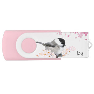 Cute Little Bird & Pink Flowers Flash Drive