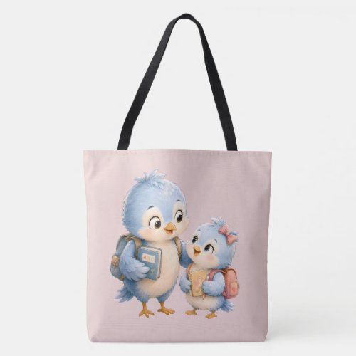 Cute Little Bird Siblings Black Tote Bag