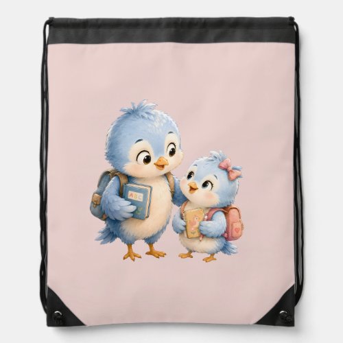 Cute Little Bird Siblings Drawstring Backpack