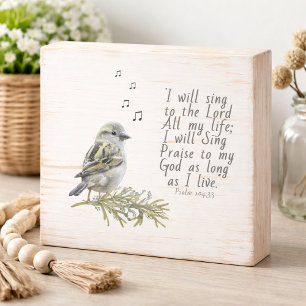 Cute Little Bird Singing Psalms 104 Wood Box Sign