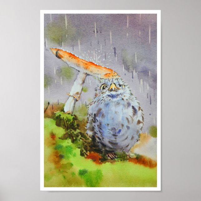 Cute little bird watercolor poster (Front)
