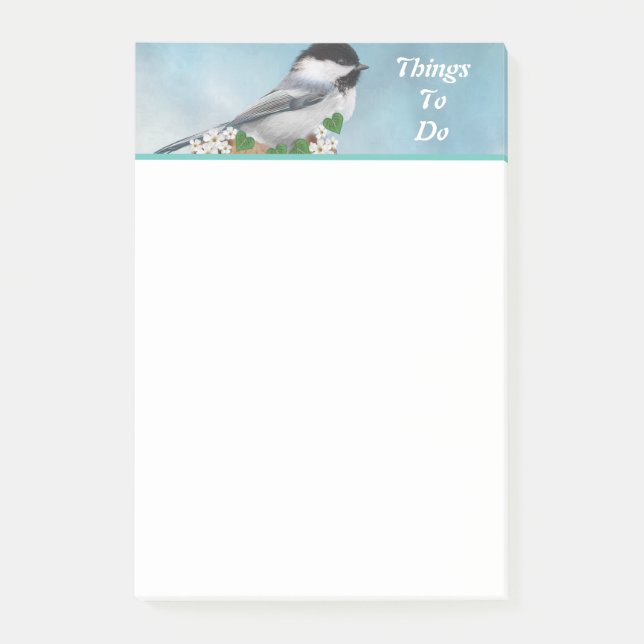 Cute Little Bird & White Flowers Things To Do Post-it Notes (Front)