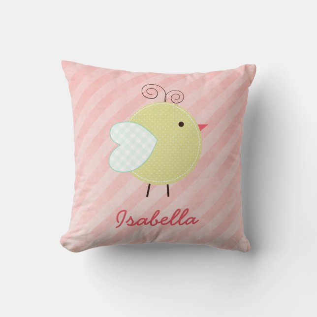 Cute Little Birdie Personalized Name Pillow (Front)