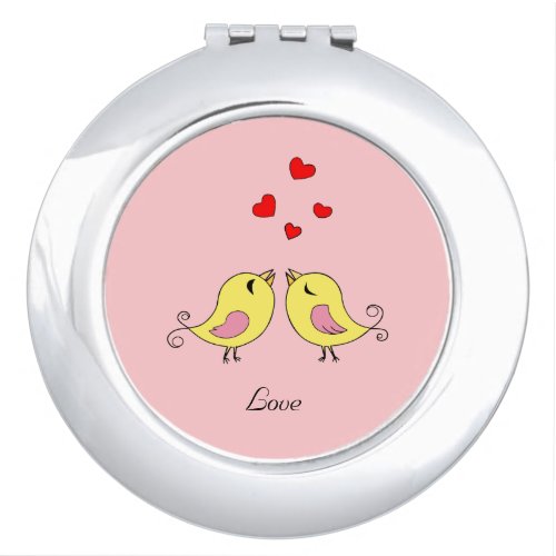 Cute little birds and hearts on dusty rose pink compact mirror