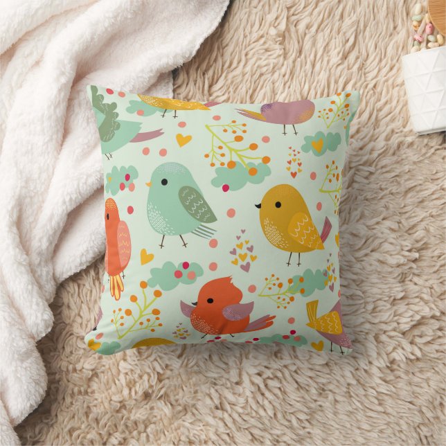Cute Little Birds Throw Pillow (Blanket)