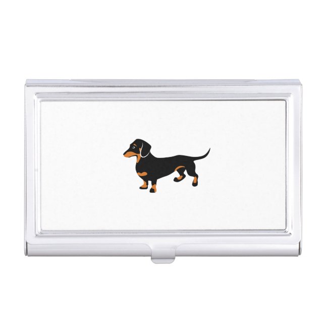 Cute Little Black and Tan Dachshund - Doxie Dog Business Card Case (Front)