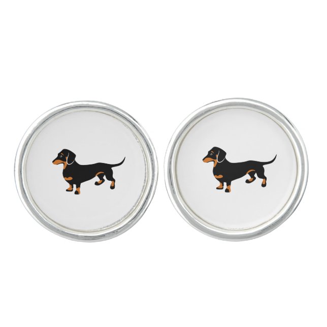 Cute Little Black and Tan Dachshund - Doxie Dog Cufflinks (Front)