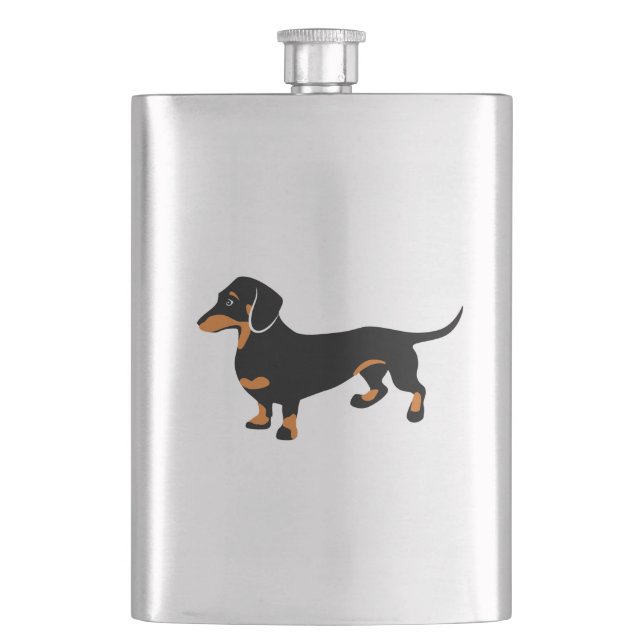 Cute Little Black and Tan Dachshund - Doxie Dog Flask (Front)