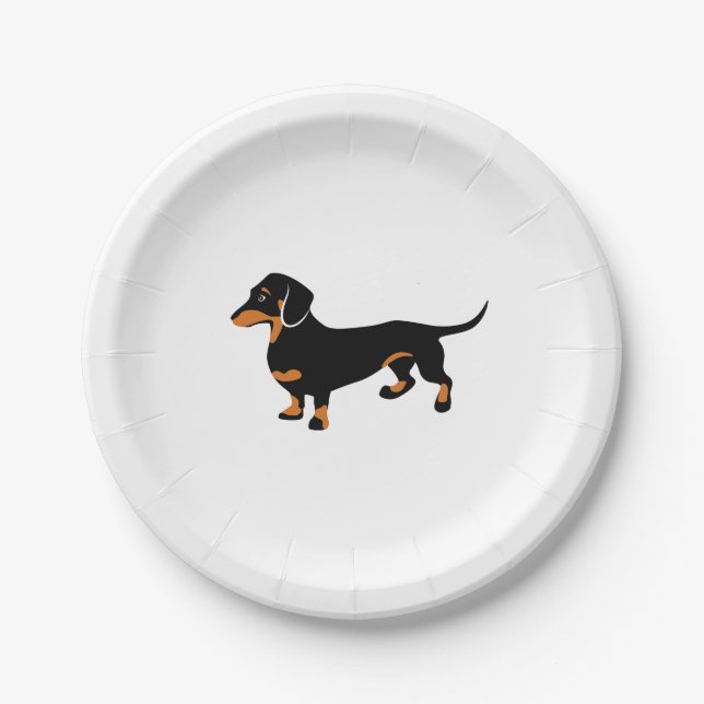 Cute Little Black and Tan Dachshund - Doxie Dog Paper Plates (Front)