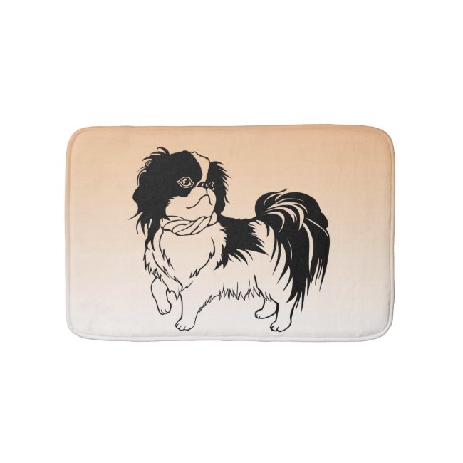 Cute LIttle Black and White Dog on Orange Bathmat