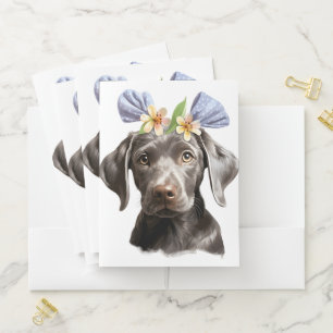 CUTE LITTLE BLACK DOG WITH BLUE BOW POCKET FOLDER