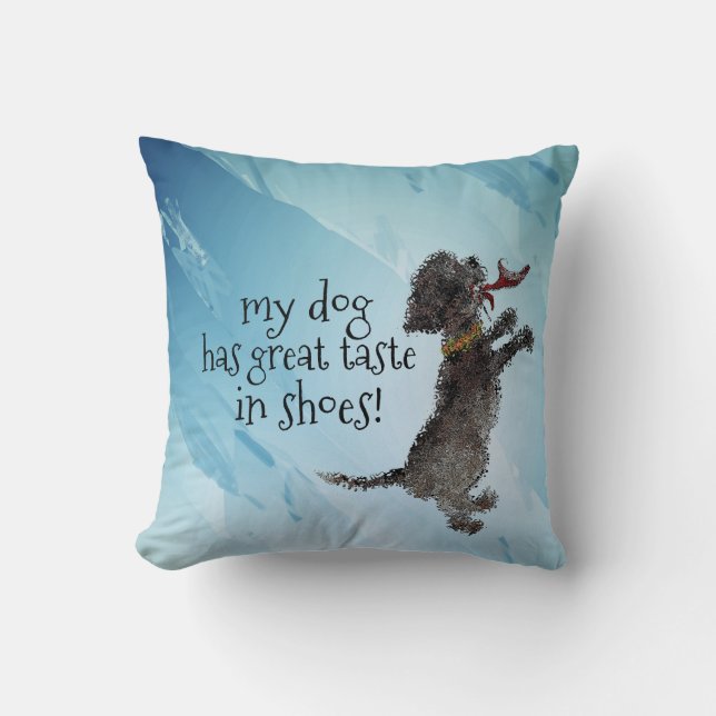Cute Little Black Dog With Red Shoe Throw Pillow (Front)