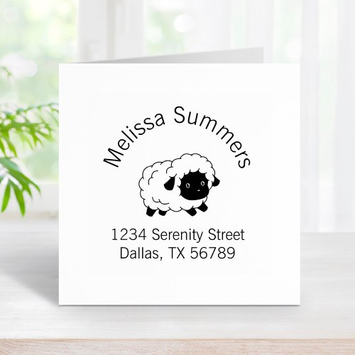Cute Little Black Nosed Sheep Arch Address Rubber Stamp