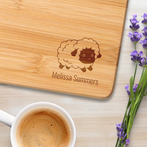 Cute Little Black Nosed Sheep Custom Name Cutting Board