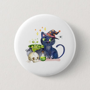 Cute little black witch cat with a cauldron button