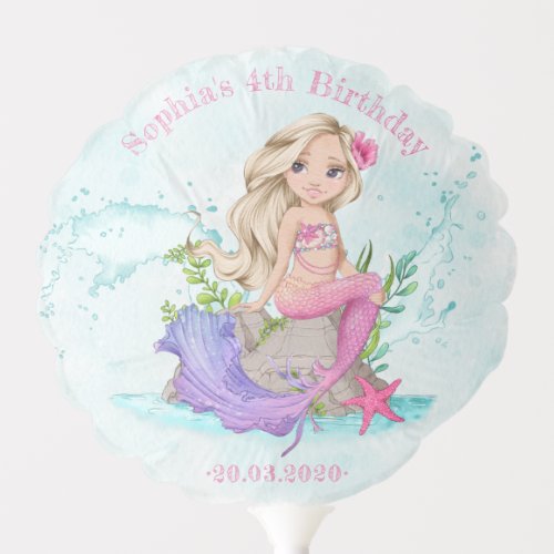 Cute Little Blond Mermaid Birthday Balloon