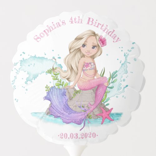 Cute Little Blond Mermaid Birthday Balloon