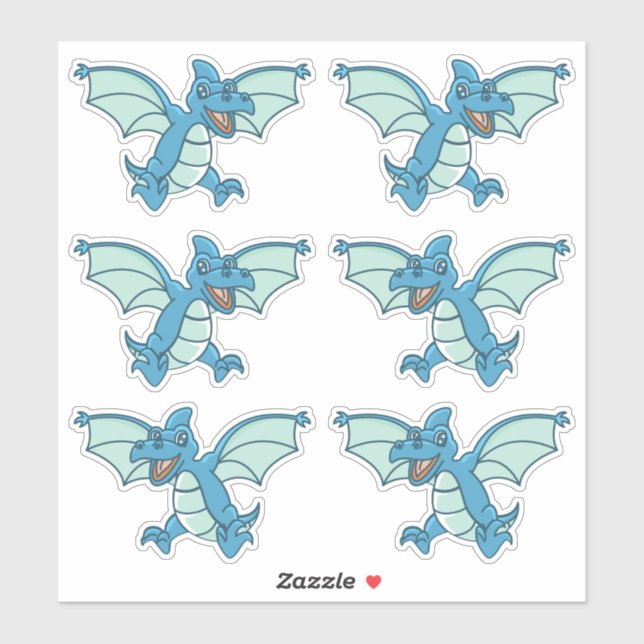 Cute Little Blue and Green Dinosaur Dragons Sticker (Sheet)