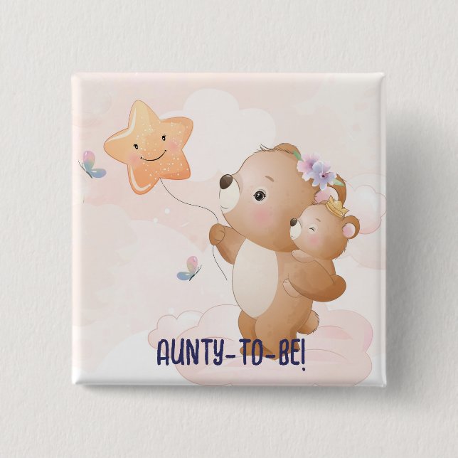 Cute Little Blue Aunty  to be Cute Baby Shower Button (Front)