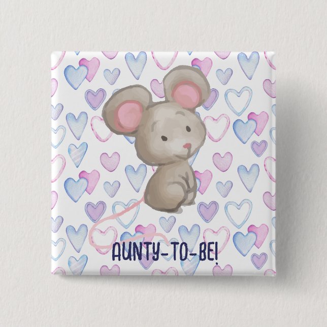 Cute Little Blue Aunty  to be Cute Baby Shower Button (Front)