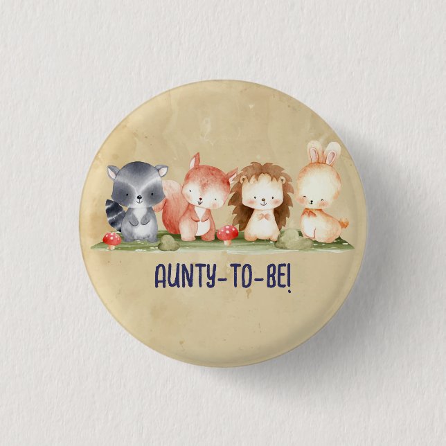 Cute Little Blue Aunty  to be Cute Baby Shower Button (Front)