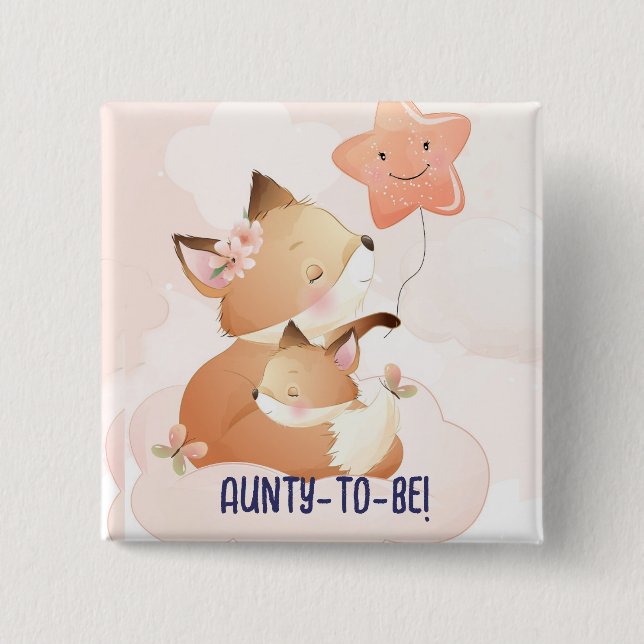 Cute Little Blue Aunty  to be Cute Baby Shower Button (Front)