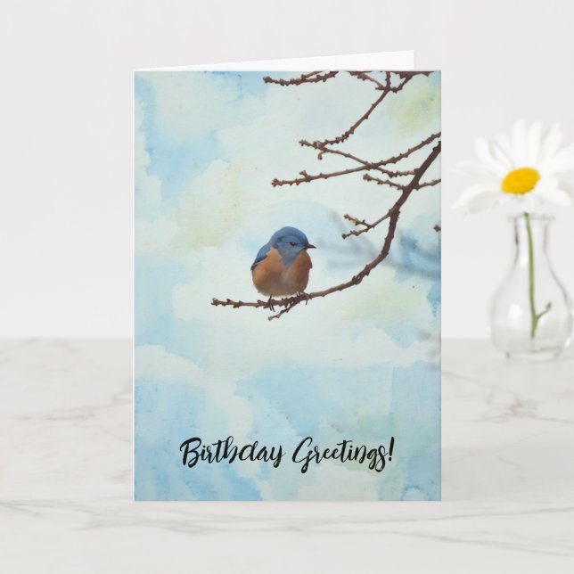 Cute Little Blue Bird Birthday Card (Small Plant)