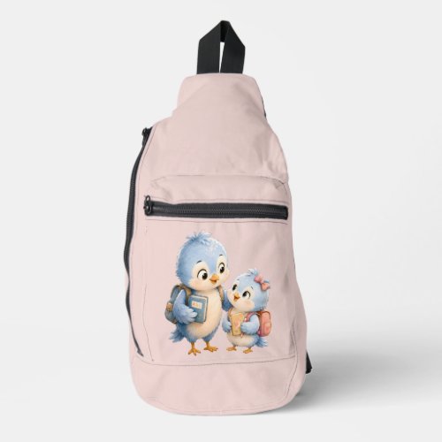 Cute Little Blue Bird Brother Sling Backpack Bag